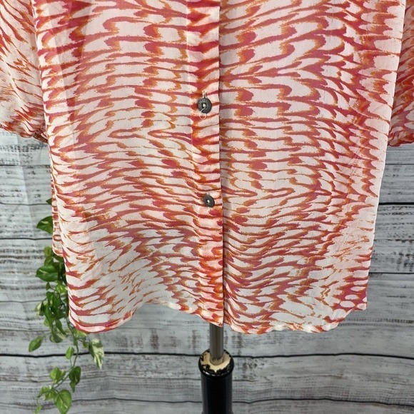 Nine West Blouse size Extra Large Orange Pink Sheer Ruffle Button Front Peasant - Picture 8 of 13